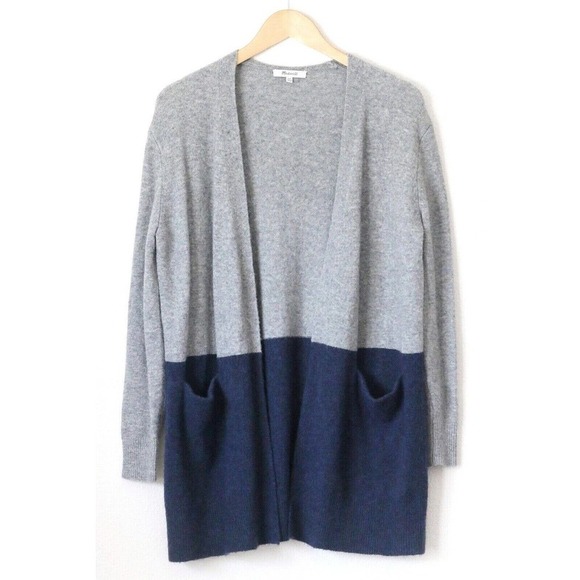 Madewell Ryder Coziest Yarn Alpaca Wool Gray Navy Long Duster Cardigan Size XXS - Picture 2 of 6